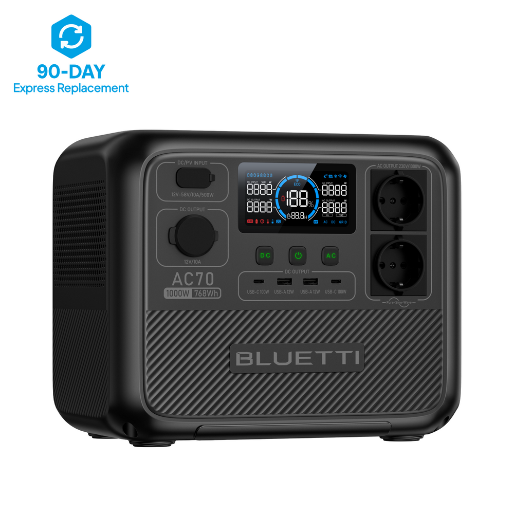 BLUETTI AC70 Station électrique portable | 1000 W, 768 Wh