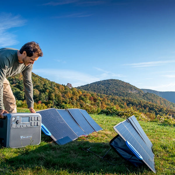 Station d'alimentation portable de 600 W avec panneau solaire de 100 W et  sac de rangement, panneau solaire pliable et générateur d'alimentation de  stockage d'énergie pour camping, aventure en plein : 