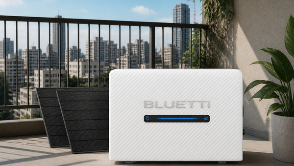 BLUETTI Balco 260 sur un balcon ensoleillé urbain