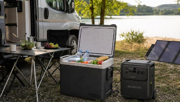 Glacière électrique alimentée par une station BLUETTI en camping