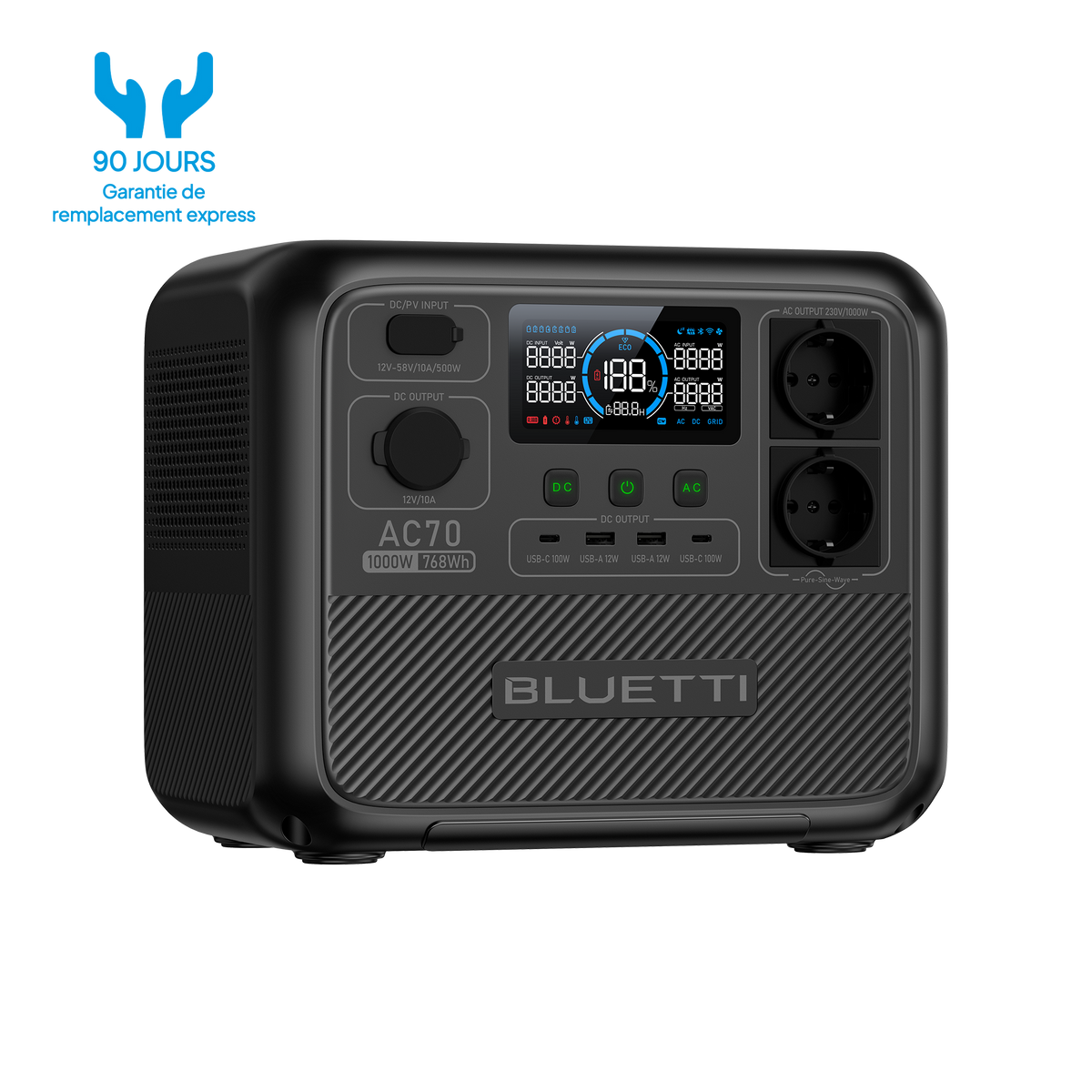 BLUETTI AC70 Station électrique portable | 1000 W / 768 Wh (AMZ)