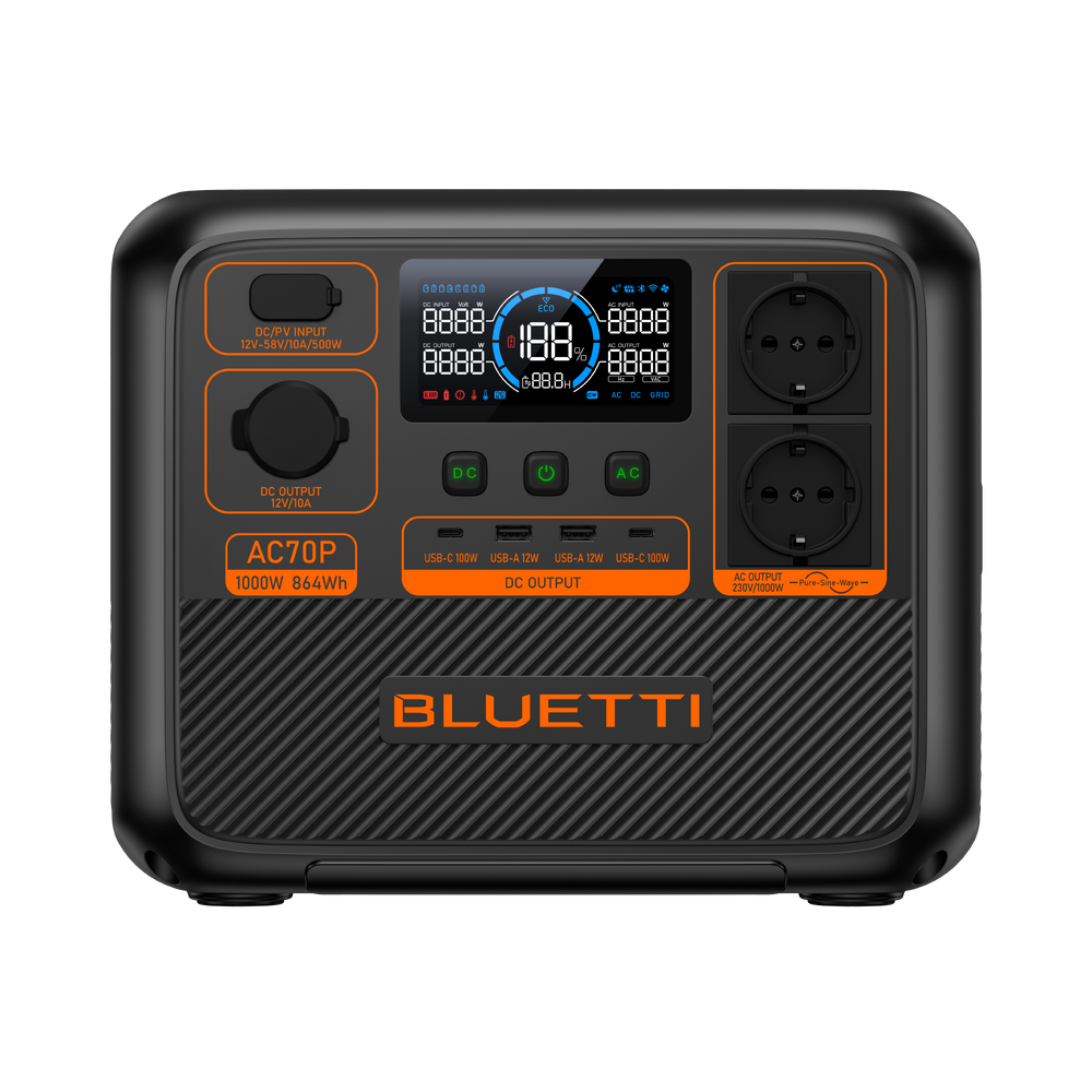 BLUETTI AC70P Station électrique portable | 1000 W / 864 Wh